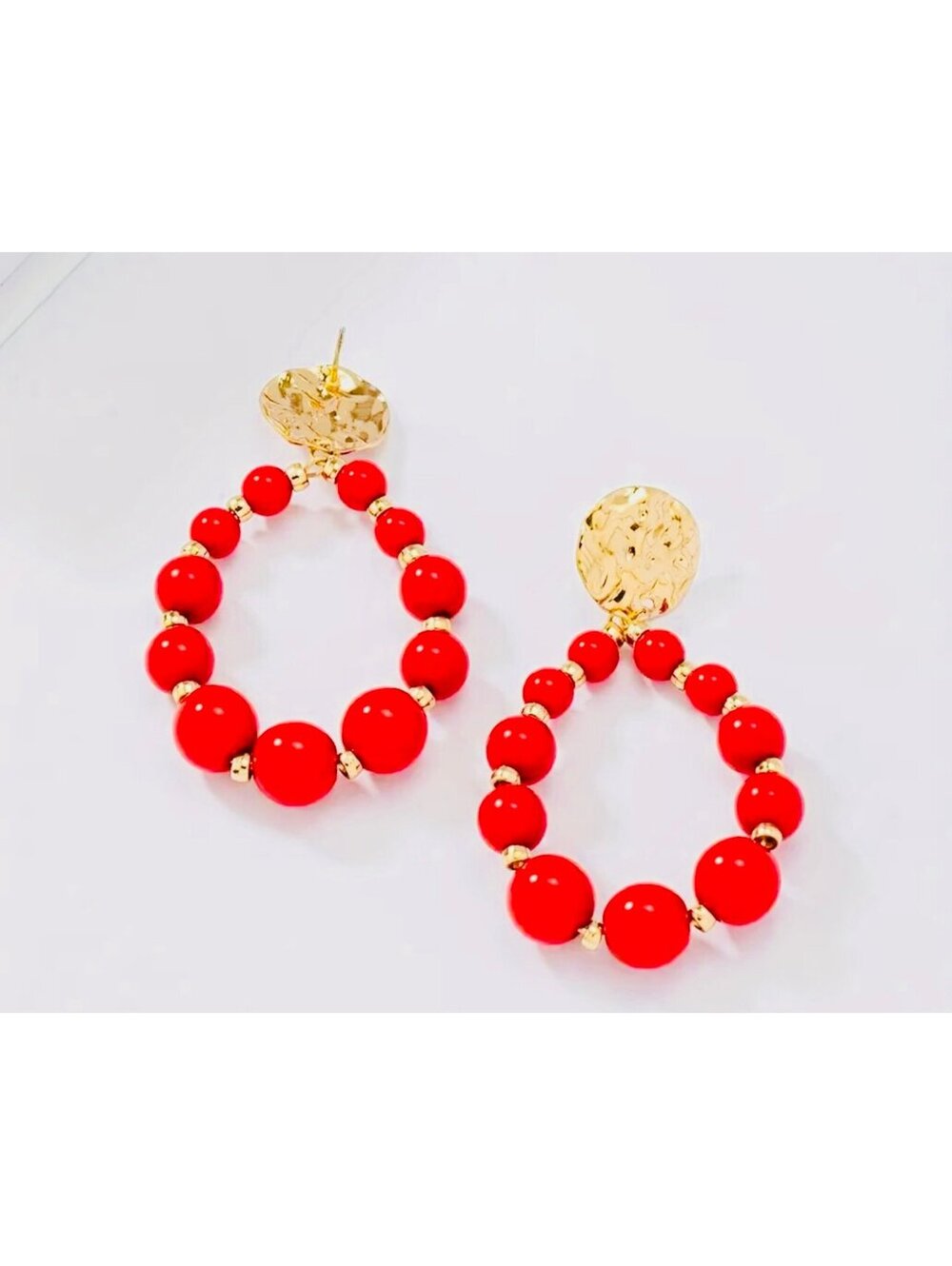 New - Red Waterdrop Bead Dangle Earrings - Sparkling Elegant Style